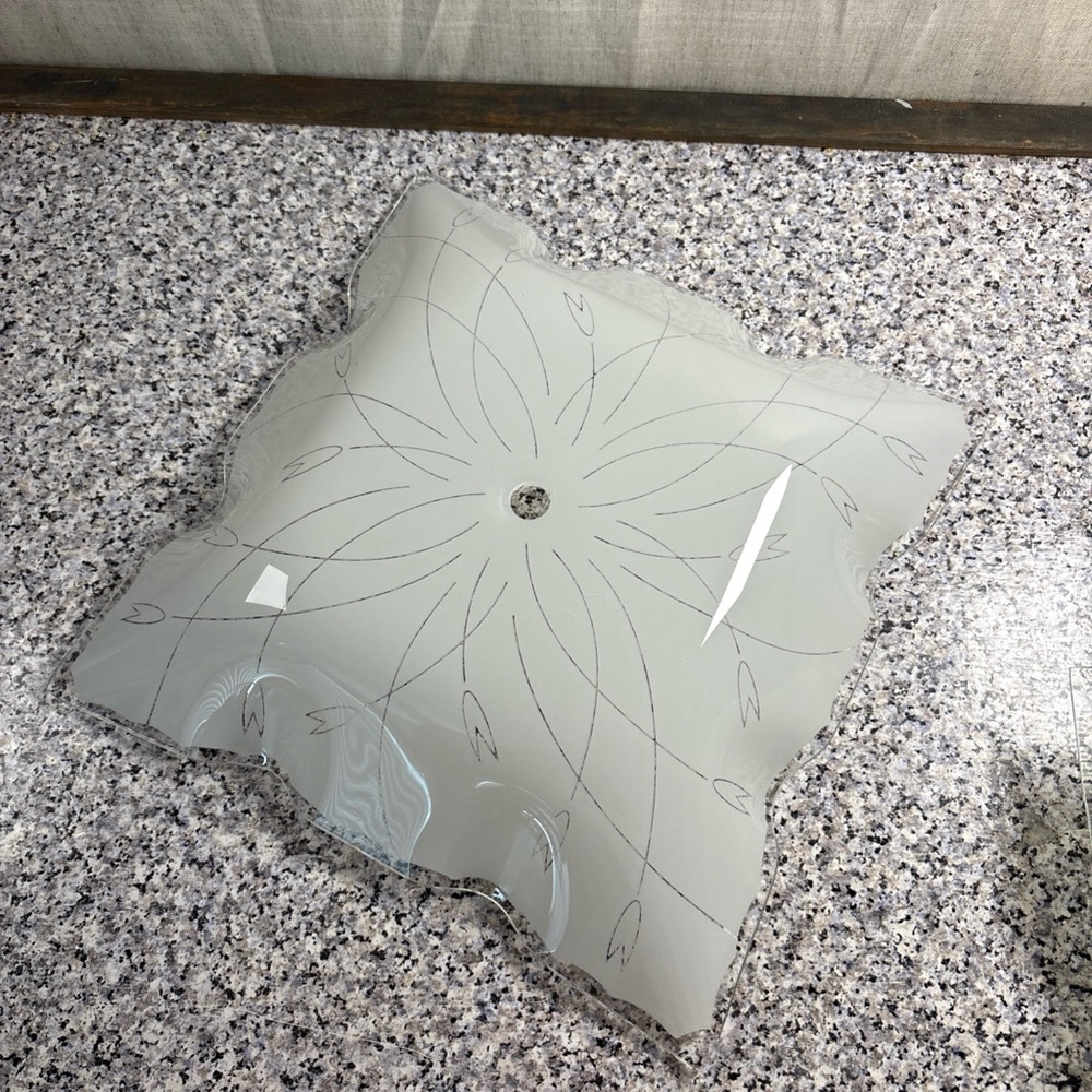 Vintage Square Ceiling Light Glass Shade Fixture Cover Ruffled Frosted  11"